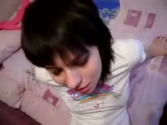 My brunette girlfriend engages in doggy position sex with me and licks my 10-Pounder.